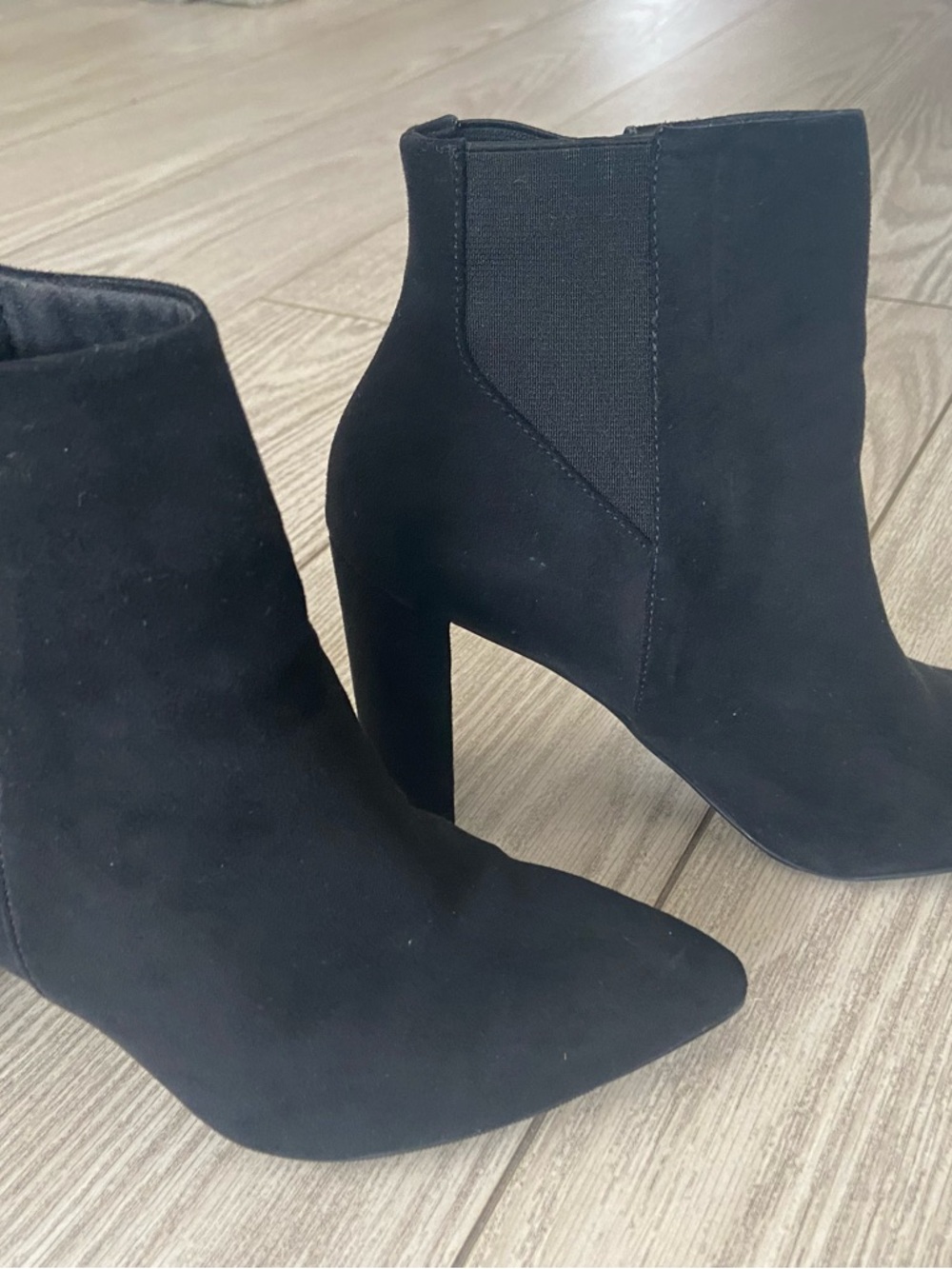 H&M Black Suede Block Heel Ankle Boots. Size: USA-6, EUR-37.
